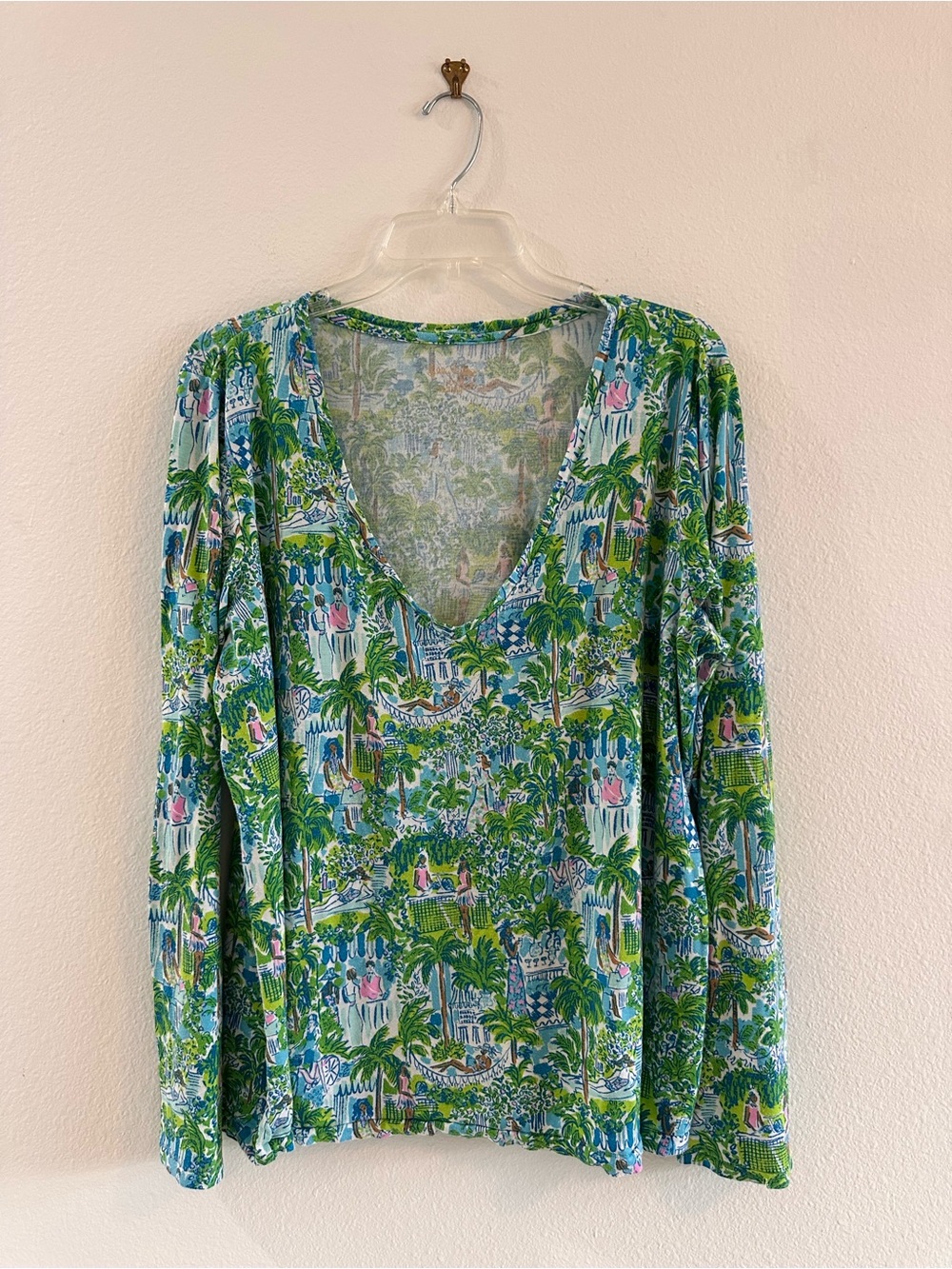 Lilly Pulitzer Damalia Knit Tropical Two-Piece Pajamas in Green and Blue, XXL - Picture 2 of 11